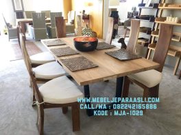 set meja makan minimalis kayu jati solid
